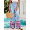 Women's Color Block Smocked Waist Wide Leg Pants - Stylish Flowy High Waisted Lounge Pants with Print - 2 of 4