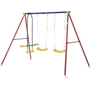 Hotraffy Metal Swing Set with Glider, Two Swing Seats and Adjustable Height - 1 of 4