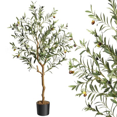 2pcs Artificial Olive Tree 4.25FT(51in) Tall Faux Silk Olive Trees