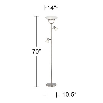 70" Brushed Nickel Adjustable Torchiere Floor Lamp with White Glass Shades