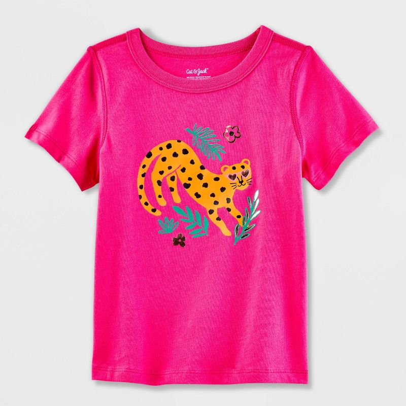 Toddler Adaptive Leopard Short Sleeve Graphic T-Shirt - Cat &#38; Jack&#8482; Bright Pink, 1 of 5