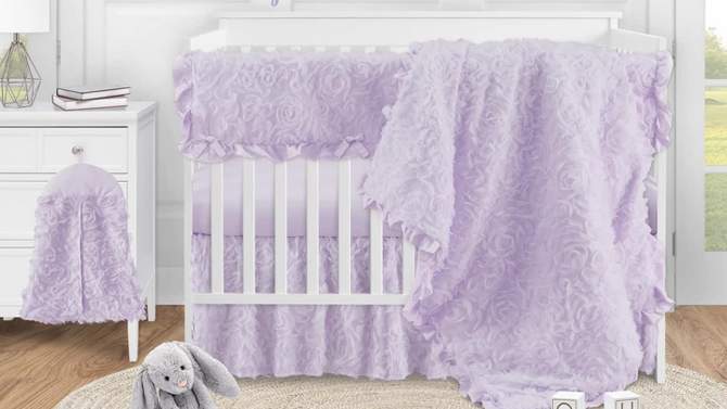 Sweet Jojo Designs Girl Baby Crib Bedding Set - Rose Collection Lavender Purple 4pc, 2 of 8, play video