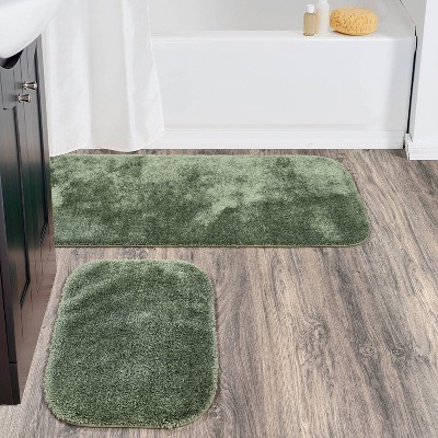 Deep Fern Nylon Washable 2-Piece Bathroom Rug Set with Latex Backing