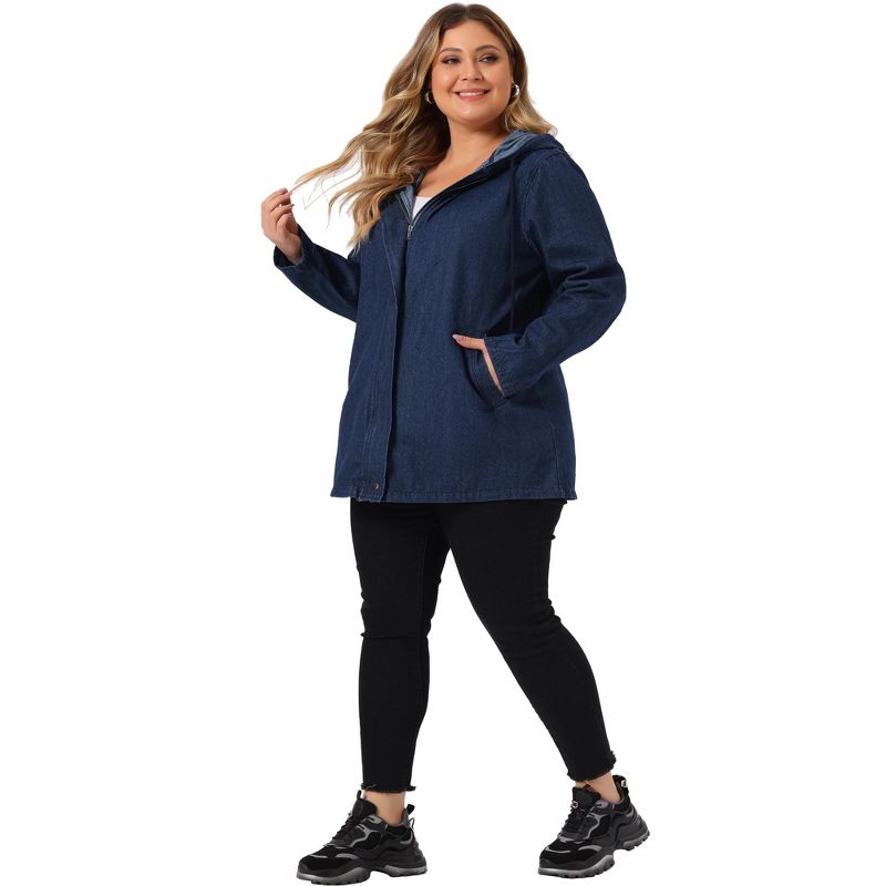 Agnes Orinda Women's Plus Size Layered Drawstring Hood Utility with Pockets Jean Jackets, 3 of 6