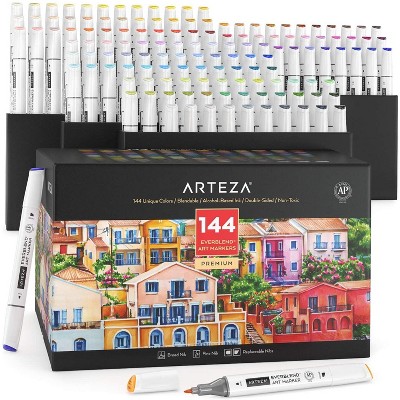 Arteza Professional EverBlend Dual Tip Ultra Artist Brush Sketch Markers, Assorted Colors, Alcohol-Based, Replaceable Tips - 144 Pack (ARTZ-8905-1)