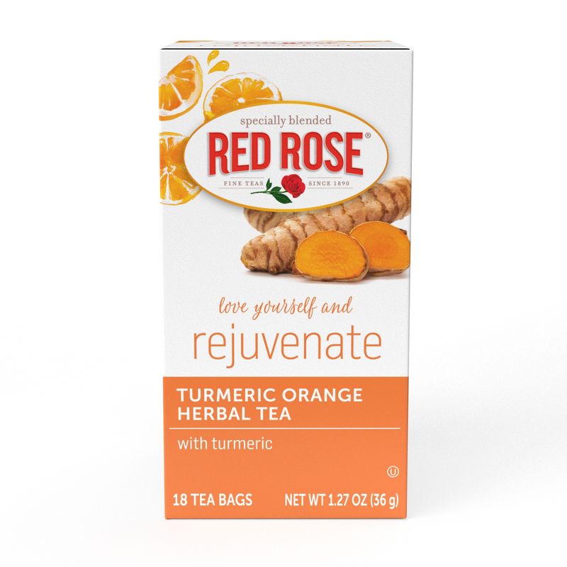 Red Rose Blossoms Turmeric Orange Blossom Herbal Tea with 18 Individually Wrapped Tea Bags Per Box (Pack of 6), 3 of 6