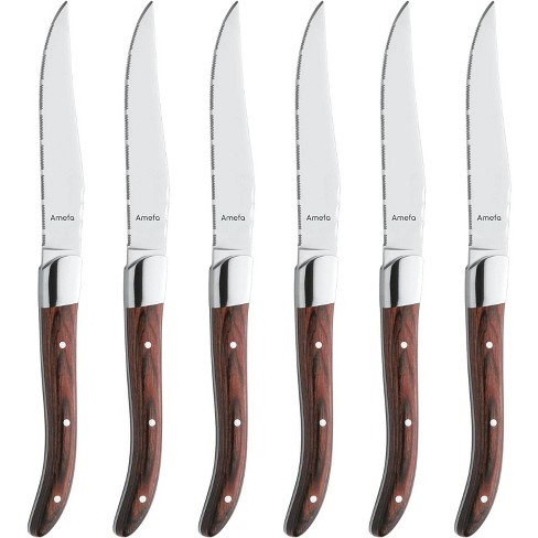 Amefa Serrated Cutlery Steak Knives Set Sharp Stainless Steel Blades