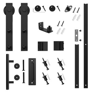 SMARTSTANDARD Standard Interior Sliding Barn Door Hardware Kit, Heavy Duty Matte Black Track with J-Shape Hangers (Door Not Included) - 1 of 1