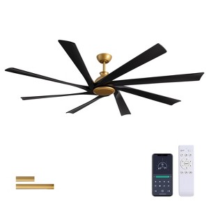 Siljoy 78-In Real Wood Blade Ceiling Fan Light with No Lights (Gold and Black Color with 8 Big Blades) for Bedroom  Living Room and Kitchen - 1 of 4