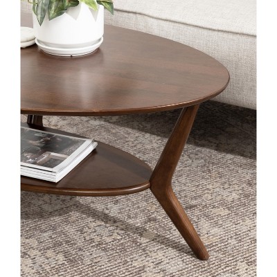 Walnut Brown Mid-Century Modern Oval Coffee Table with Storage