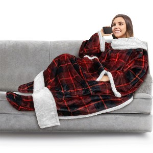 PAVILIA Wearable Blanket with Sleeves and Foot Pockets, Fleece Warm Snuggle Pocket Sleeved Throw for Women Men Adults - 1 of 4