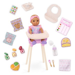 Our Generation Baby Doll Emilia & Mealtime Set with High Chair, Play Food & Accessories - 1 of 4
