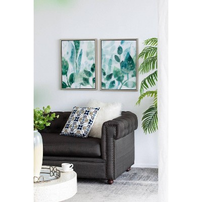 Green and White Acrylic Leaf Print Wall Art Set