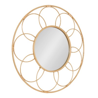 Cori 34" Round Natural Rattan and Metal Mirror