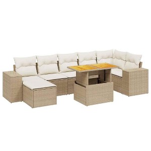 vidaXL Garden Sofa Set Beige PE Rattan Large Adjustable Armrests - 1 of 4