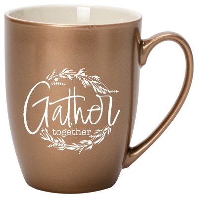 Elanze Designs Gather Together Wreath Bronze 10 ounce New Bone China Coffee Cup Mug