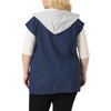 Agnes Orinda Women's Plus Size Denim Button Down Drawstring Hood Utility Long Jean Vests - 4 of 4