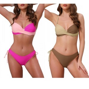 INSPIRE CHIC Women's Front Cross Contrast Color Top Triangle Bottoms Swimwear Bathing Bikini Suits 2 Sets - 1 of 4