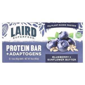 Laird Superfood Protein Bar + Adaptogens, Blueberry + Sunflower Butter, 10 Bars, 1.6 oz (45 g) Each - 1 of 3