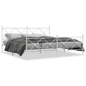 vidaXL Elegant Metal Bed Frame with Headboard/Footboard - White, Steel, 81.5x78x35.6 inch for 76x79.9 inch King Mattress - 1 of 4