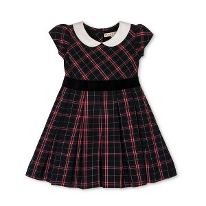 Hope & Henry Girls' Organic Stretch Poplin Peter Pan Collar Dress with Velveteen, Black Ballet Plaid, 4 - 1 of 4
