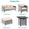 Sonkuki 8 Pieces Patio Sofa with Square Fire Pit Table and Ottomans, Wicker Conversation Couch, Light Gray Cushion - 3 of 4