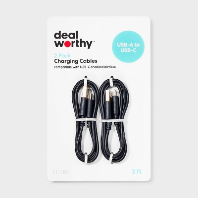 3' USB-A to USB-C 2pk Cable - dealworthy™ Black