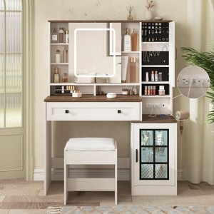 Makeup Vanity Table with 3 Lighting Modes, Charging Station & Visual Cabinet - 1 of 4