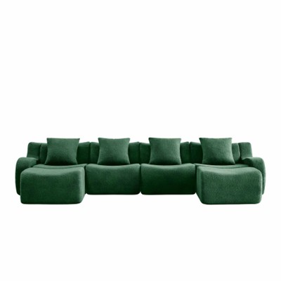 Aukfa Modular Teddy Fabric Sofa,Convertible Modular Sectional Sofa Set , 4-Seats with 1/2 Ottoman Soft Boneless Design for Living Room