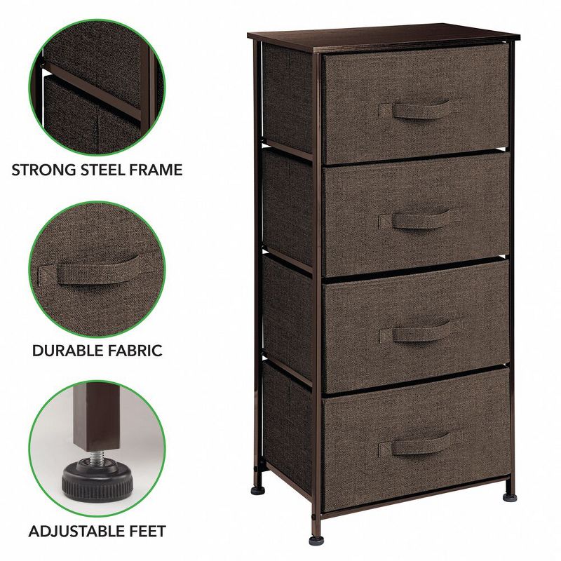mDesign Tall Dresser Storage Tower Stand with 4 Fabric Drawers, 5 of 10
