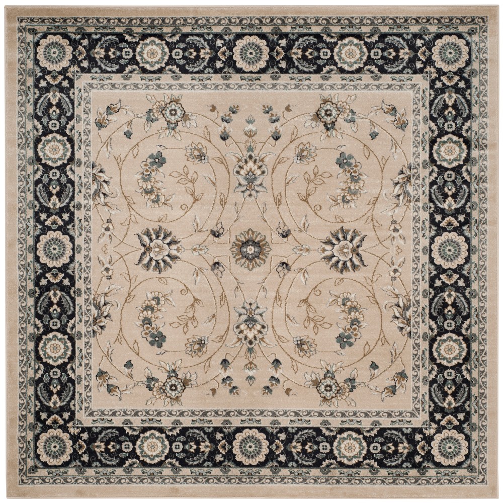 7'x7' Floral Loomed Square Area Rug Light Beige/Anthracite - Safavieh