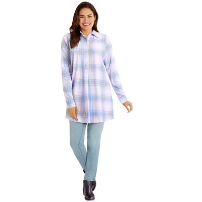 Woman Within Plus Size Plaid Knit Tunic With Collar