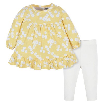 Image of Gerber Baby Girls' Long Sleeve Dress & Leggings Set - Golden Flowers - 6-9 Months - 2-Piece