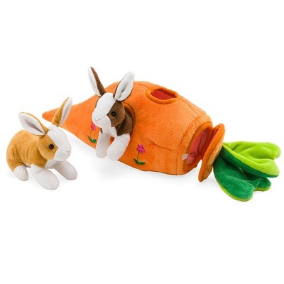 HearthSong Plush Bunny Portable Play Set with Carrot Home and Two Bunnies