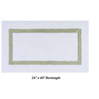 White and Sage Cotton Reversible Bath Rug Set