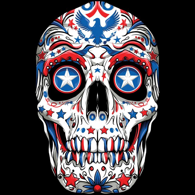 Junior's Design By Humans July 4th American Sugar Skull By  T-Shirt, 2 of 3