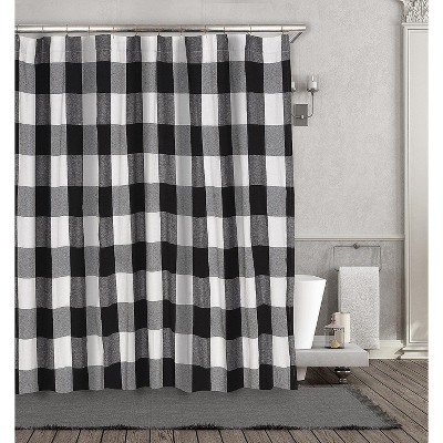 Kate Aurora Country Farmhouse Living Buffalo Plaid Checkered Black & White Fabric Shower Curtain - 72 in. W x 72 in. L