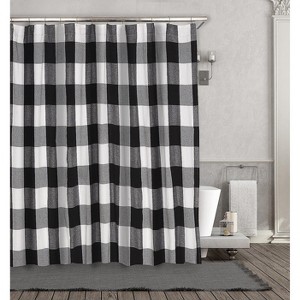 Kate Aurora Country Farmhouse Living Buffalo Plaid Checkered Black & White Fabric Shower Curtain - 72 in. W x 72 in. L - 1 of 1