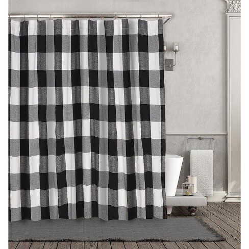 Kate Aurora Country Farmhouse Living Buffalo Plaid Checkered Black White Fabric Shower Curtain 72 In W X L Target