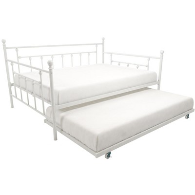 White Metal Full Daybed with Twin Trundle and Slats