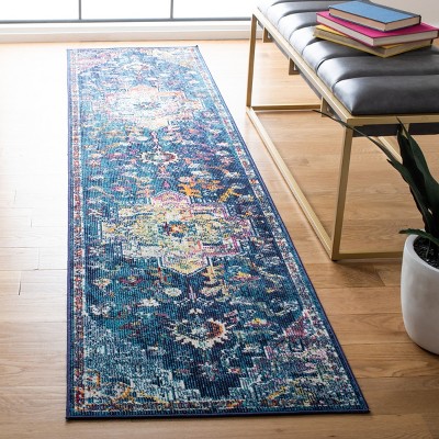 Navy and Fuchsia Synthetic Oriental Non-slip Area Rug