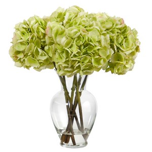 Nearly Natural 18-in Hydrangea Artificial Arrangement in Glass Vase - 1 of 4