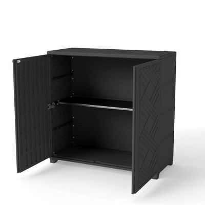 Decksplore Weatherproof Storage Cabinet - Horizontal Outdoor Shed Tucks Under Fences for Patios/Backyards
