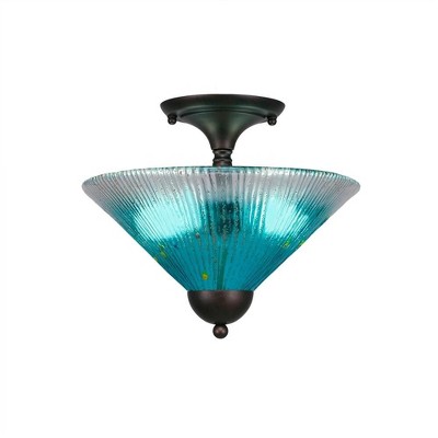 Toltec Lighting Any 2 - Light Flush Mount in  Bronze with 12" Teal Crystal Shade