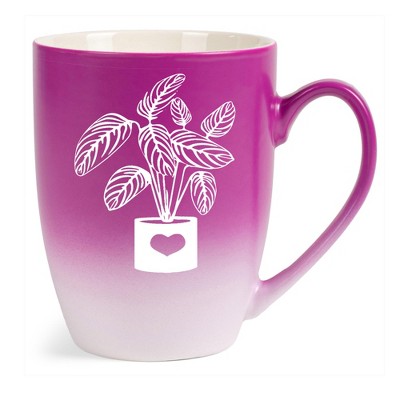 Elanze Designs Botanical Foliage Nature Coffee Cup Mug 12 Ounce Ceramic With Ombre Gradient Elegant Minimalist Calathea in Heart Planter Silhouette