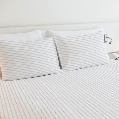 California King White Ticking Stripe Cotton Sheet Set