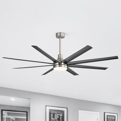 Airsurfer 72" Black Windmill Ceiling Fan with Color-Changing LED Light & Remote, 8 ABS Blades for Large Rooms, DC Motor, 7''&12'' Downdods