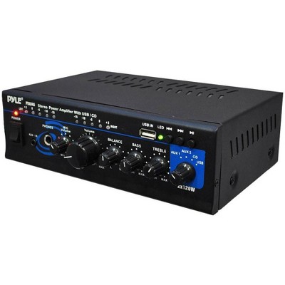 Pyle PTAU45 2 x 120 Watt Compact Wireless Bluetooth Home Audio 2 Channel Mixer Amplifier Stereo Receiver Sound System with Mic/Aux/USB/SD Input