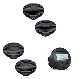 Hertz Marine HMR-10 Marine Digital Media Receiver Gauge style Receiver and ( 2 Pair ) HEX 6.5 M-TC - 6.5" 4-Ohm Coaxial Marine Speakers, Black Grilles - 1 of 4