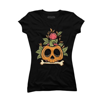 Junior's Design By Humans Halloween with Rose Illustration By rukurustudio T-Shirt